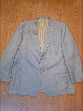 Lanvin Blazer Mens 48L Gray Gold Buttons Sharkskin Wool